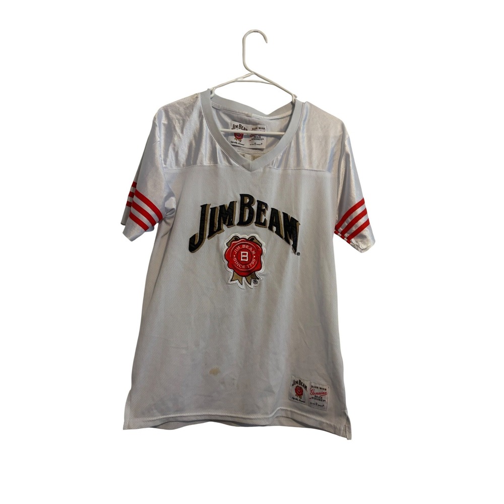 Jim‎ Beam Jersey Vintage Sporty White Red Embroidered Mesh Shirt Large